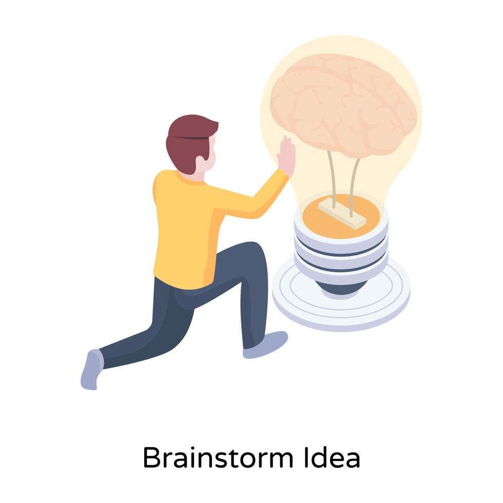 cervello all'interno della lampadina, un concetto di illustrazione isometrica dell'idea di brainstorming vettore
