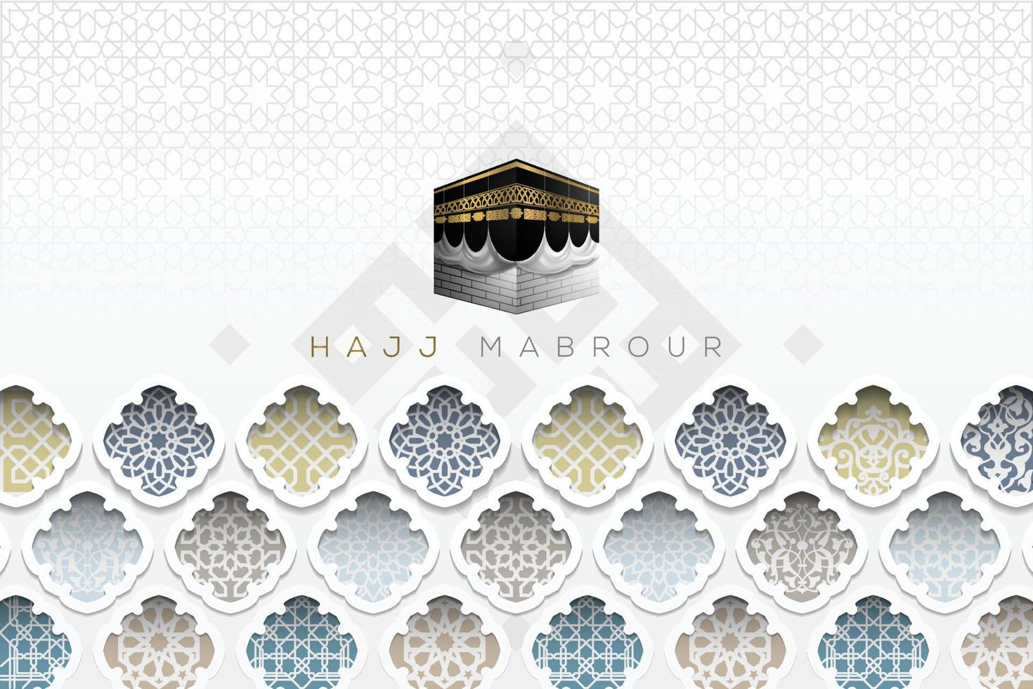 hajj mabrour saluto islamico motivo floreale sfondo disegno vettoriale con calligrafia araba oro lucido. traduzione del testo hajj pellegrinaggio può allah accettare il tuo hajj e concederti il perdono