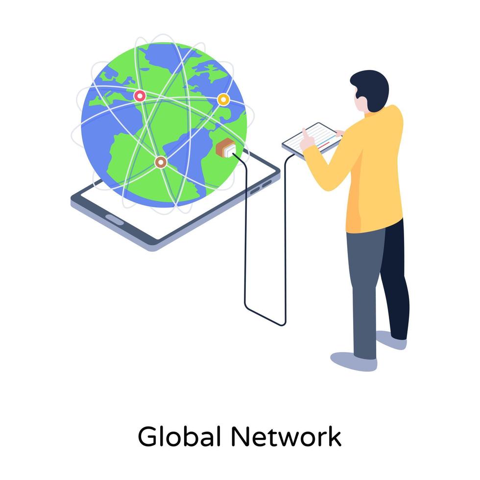 scarica l'illustrazione isometrica della rete globale con l'offerta premium vettore