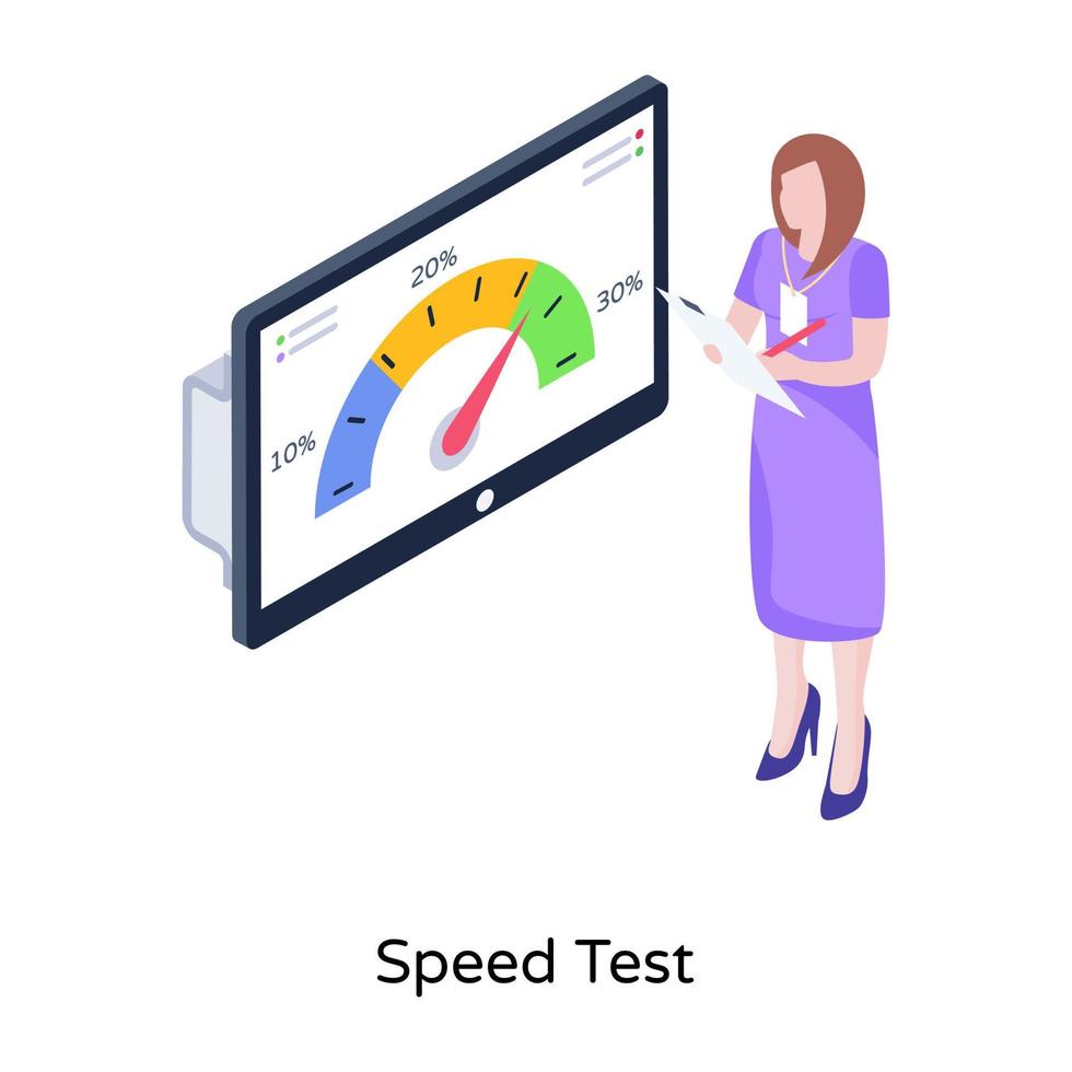 controllo delle prestazioni online, illustrazione isometrica del test di velocità vettore