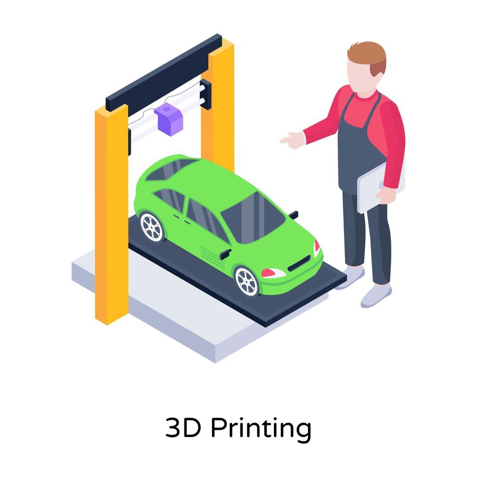 stampa 3d automobilistica, icona di stile isometrico vettore