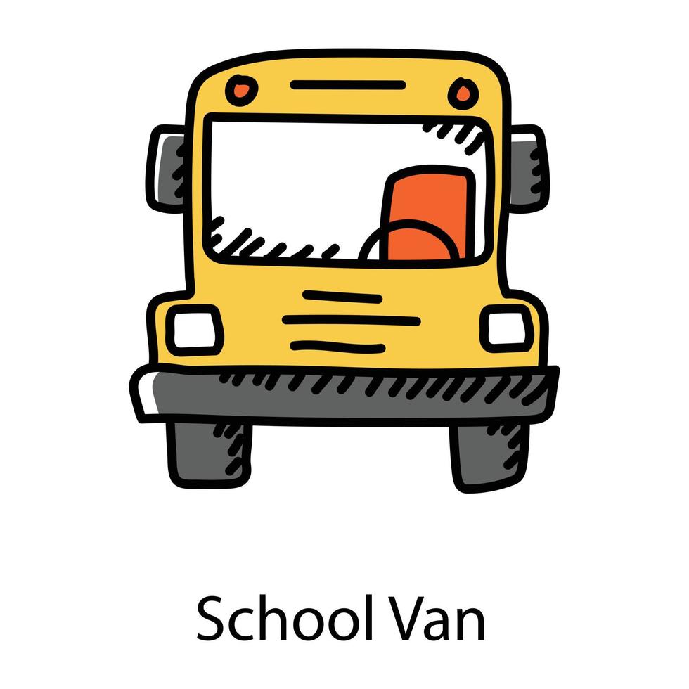 scuola furgone in icona disegnata a mano, vettore modificabile