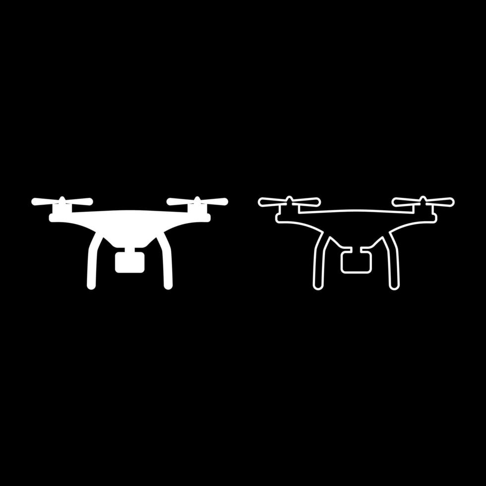 drone con fotocamera set icona colore bianco illustrazione vettoriale immagine riempimento solido contorno linea di contorno sottile stile piatto