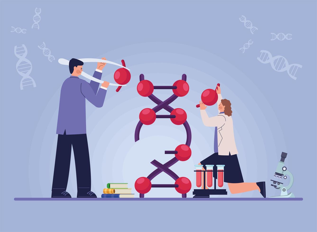 coppia di lavoratori di scienziati genetici vettore