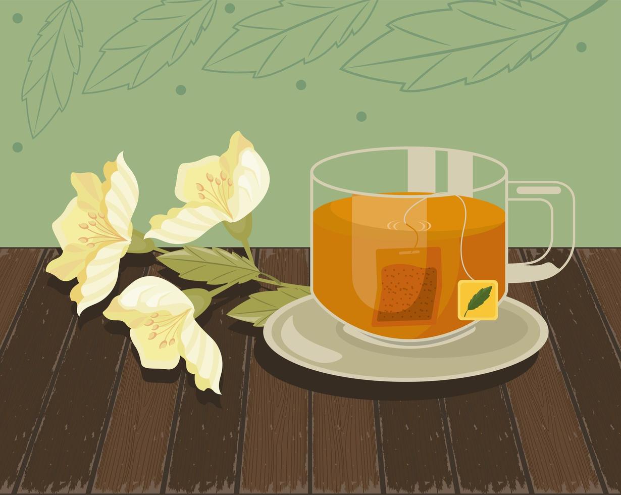 fiori e tazza da tè vettore