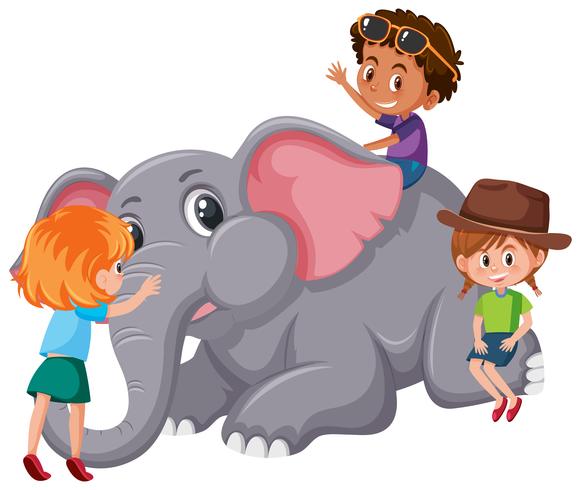 Bambini che giocano con l&#39;elefante vettore