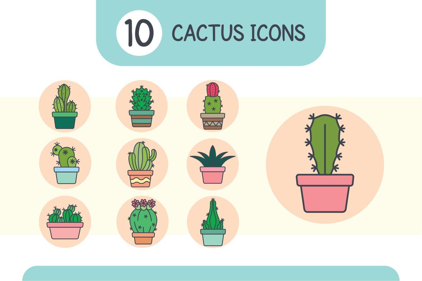 set di dieci diverse icone di cactus vettore