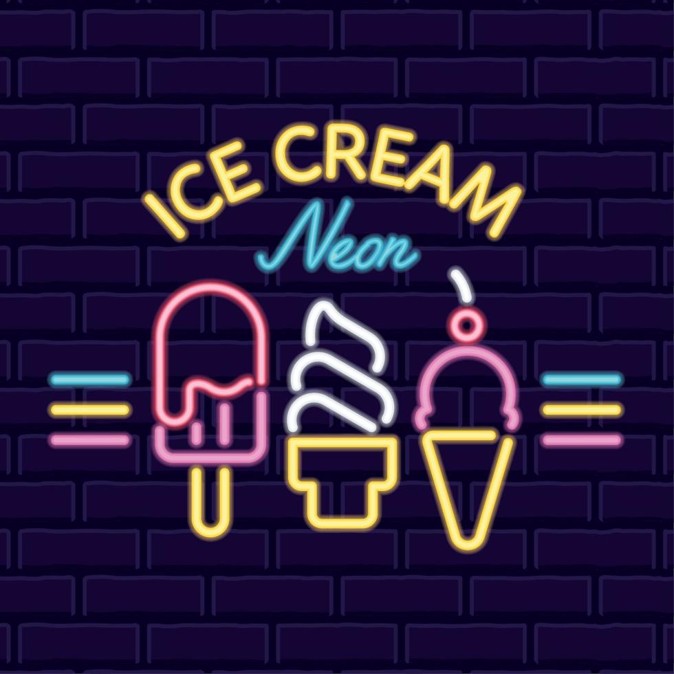 vettore di insegna della gelateria con poster al neon colorato