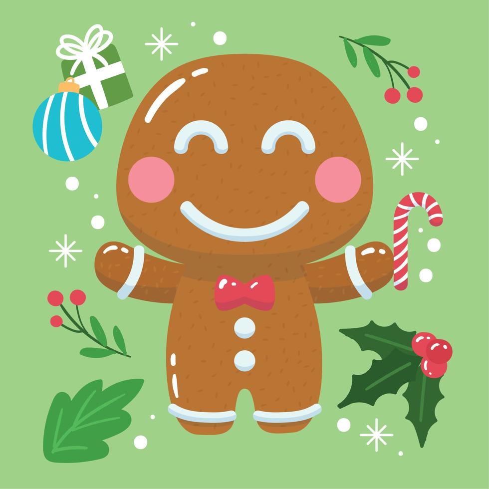 omino di pan di zenzero cartone animato kawaii decorazione natalizia vettore