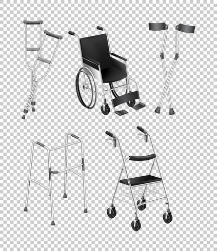 Diversi tipi di attrezzature per disabili vettore
