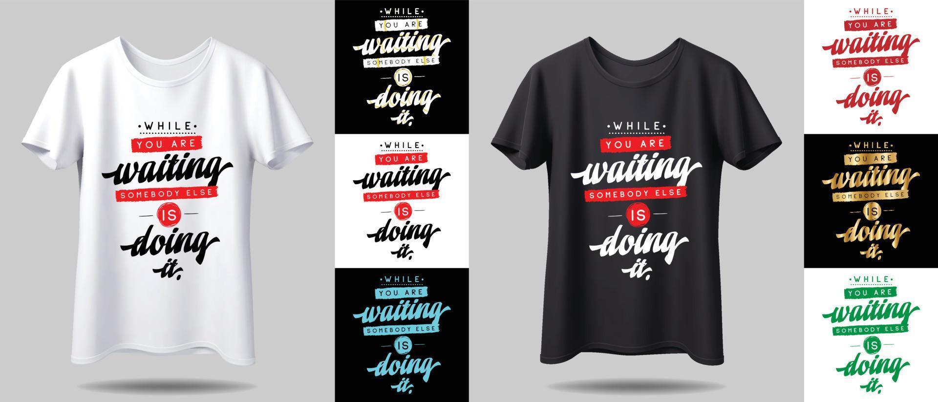 mockup di design t-shirt. nuovo design della t-shirt tipografica in bianco e nero con mockup in diversi colori. vettore