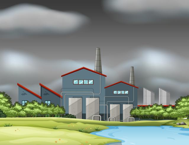 Una scena di fabbrica in una giornata nuvolosa vettore