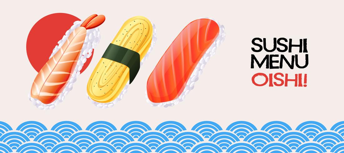 Rotolo di sushi su sfondo stile giapponese vettore