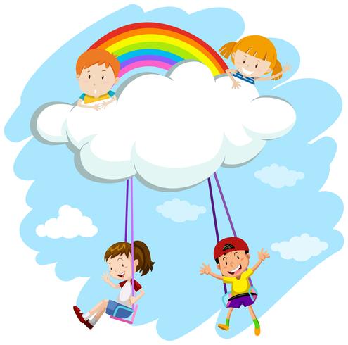 Bambini che giocano a dondolare sulle nuvole vettore