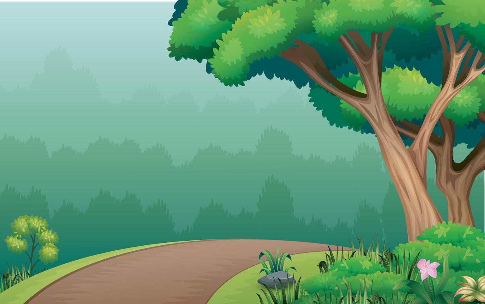 sfondo della natura con sentiero e alberi vettore
