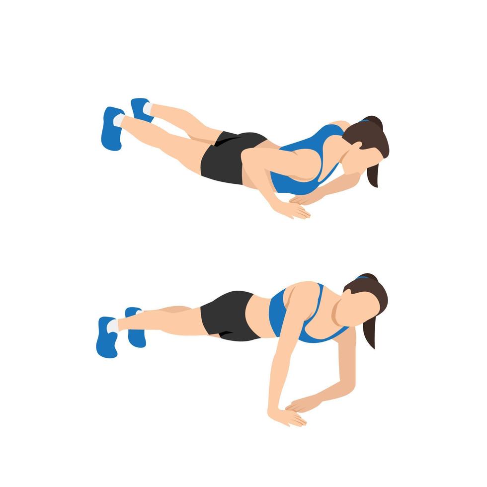 donna che fa esercizio push up asimmetrico. illustrazione vettoriale piatta isolata su sfondo bianco