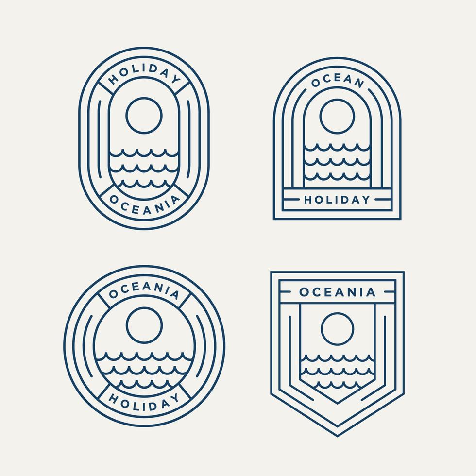 set di icone del logo della linea minimalista estiva dell'oceano vettore