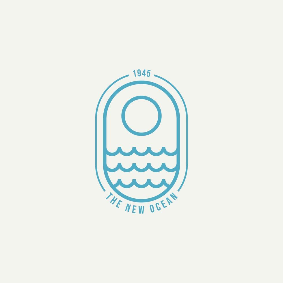 icona del logo del distintivo della linea minimalista dell'onda dell'oceano vettore