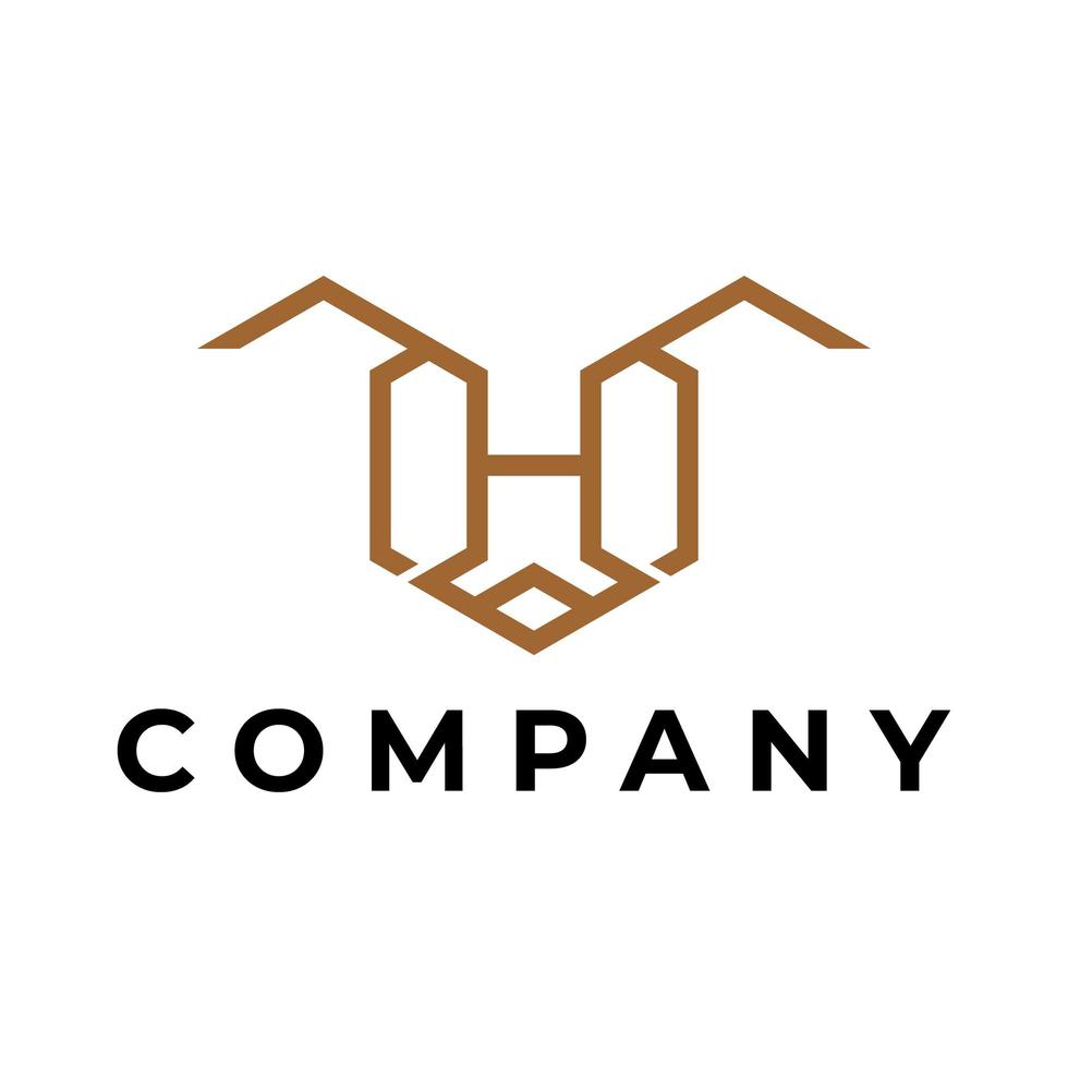 design del logo dell'ape della lettera h vettore