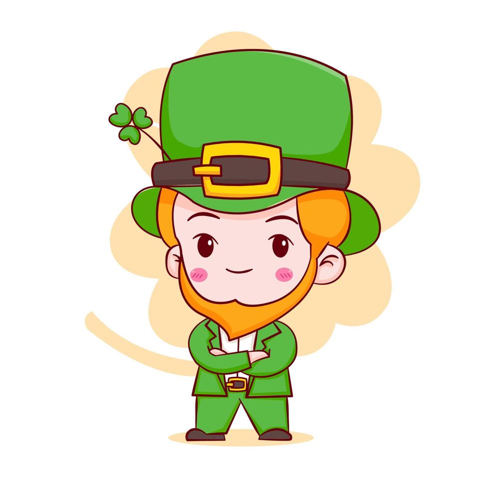 fumetto illustrazione del simpatico personaggio leprechaun chibi. buona festa di san patrizio vettore