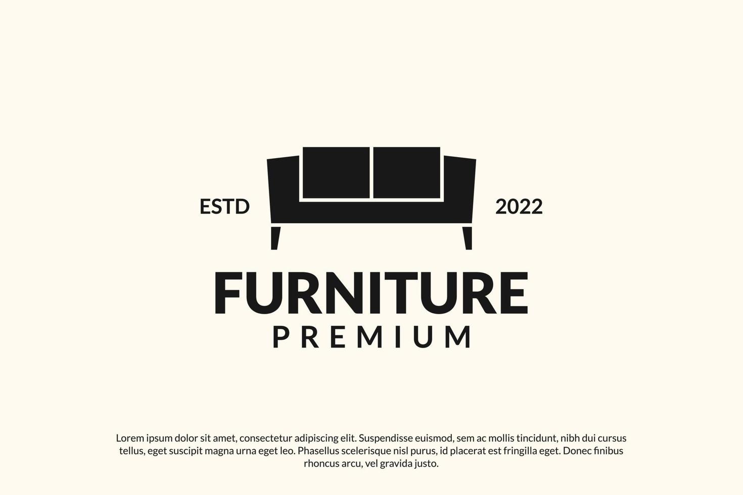 design minimalista del logo del divano, design vettoriale per la casa. logotipo di design di mobili