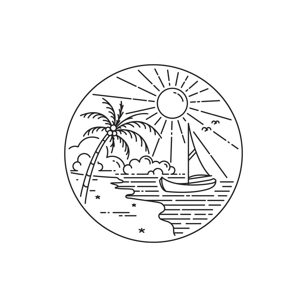 logo del design della barca a vela sull'isola tropicale vettore