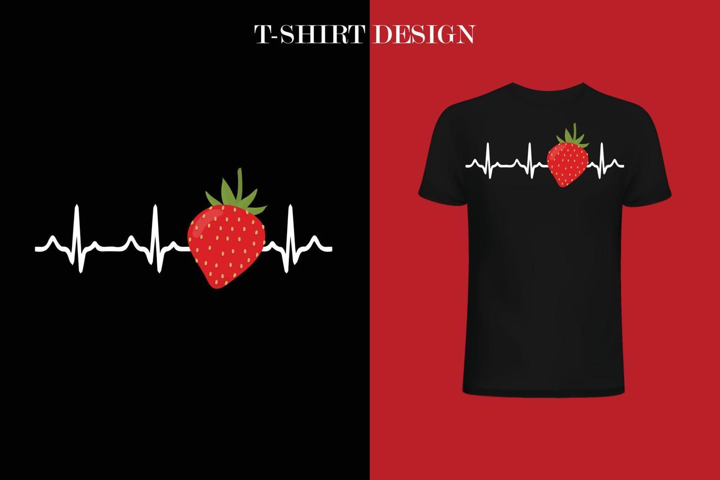 design t-shirt con battito cardiaco alla fragola vettore