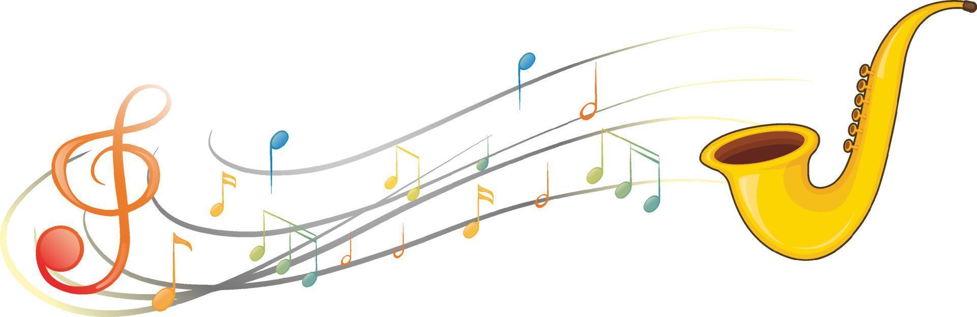 un sassofono con note musicali su sfondo bianco vettore