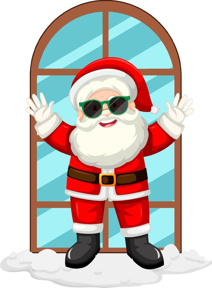 Babbo Natale con gli occhiali da sole vicino alla finestra vettore