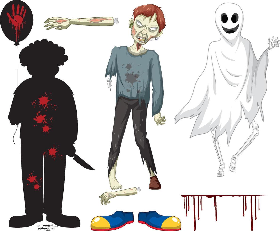 set di personaggi di halloween su sfondo bianco vettore