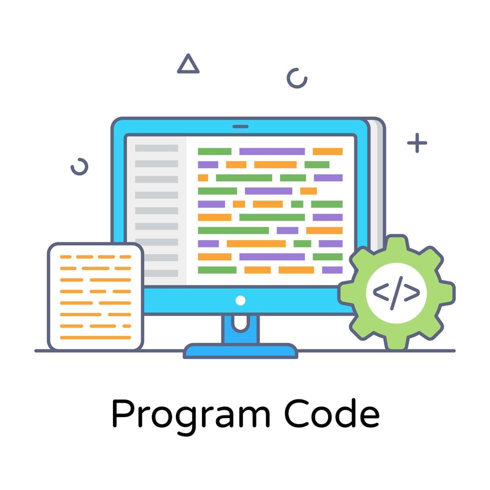 codice programma in icona concettuale piatta, vettore modificabile