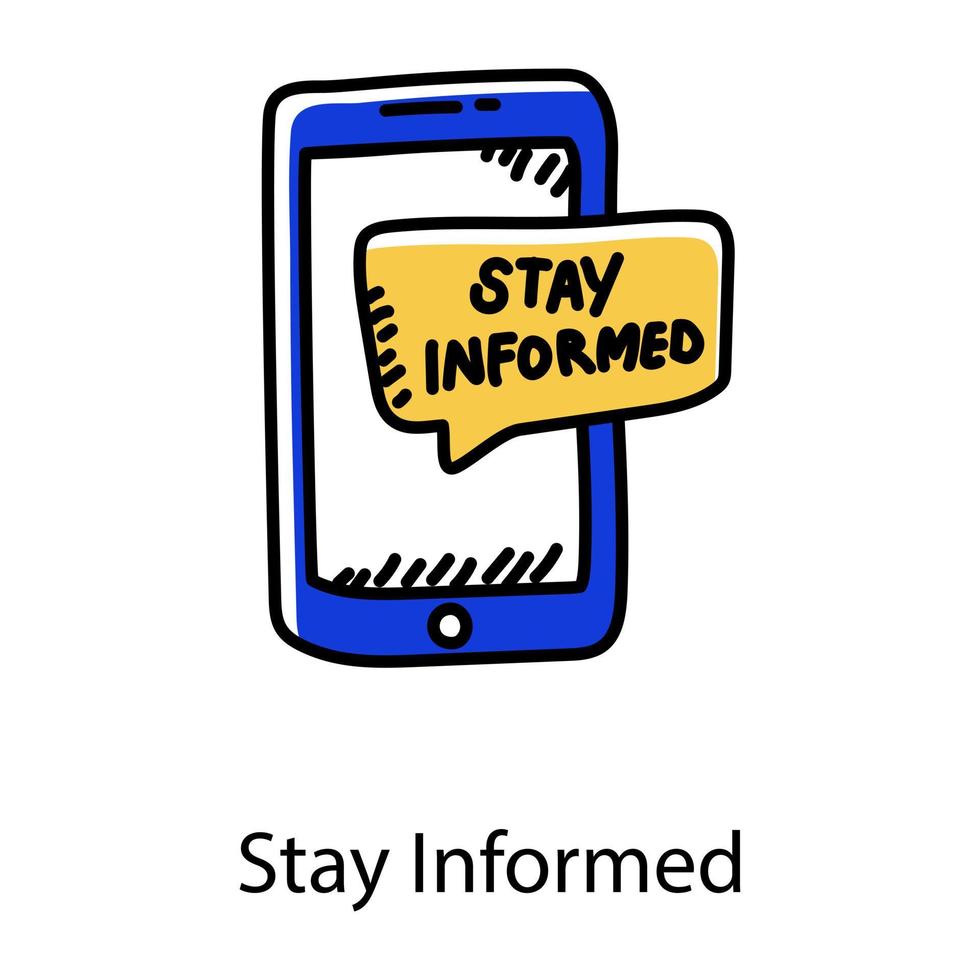rimani informato icona disegnata a mano, applicazione mobile vettore