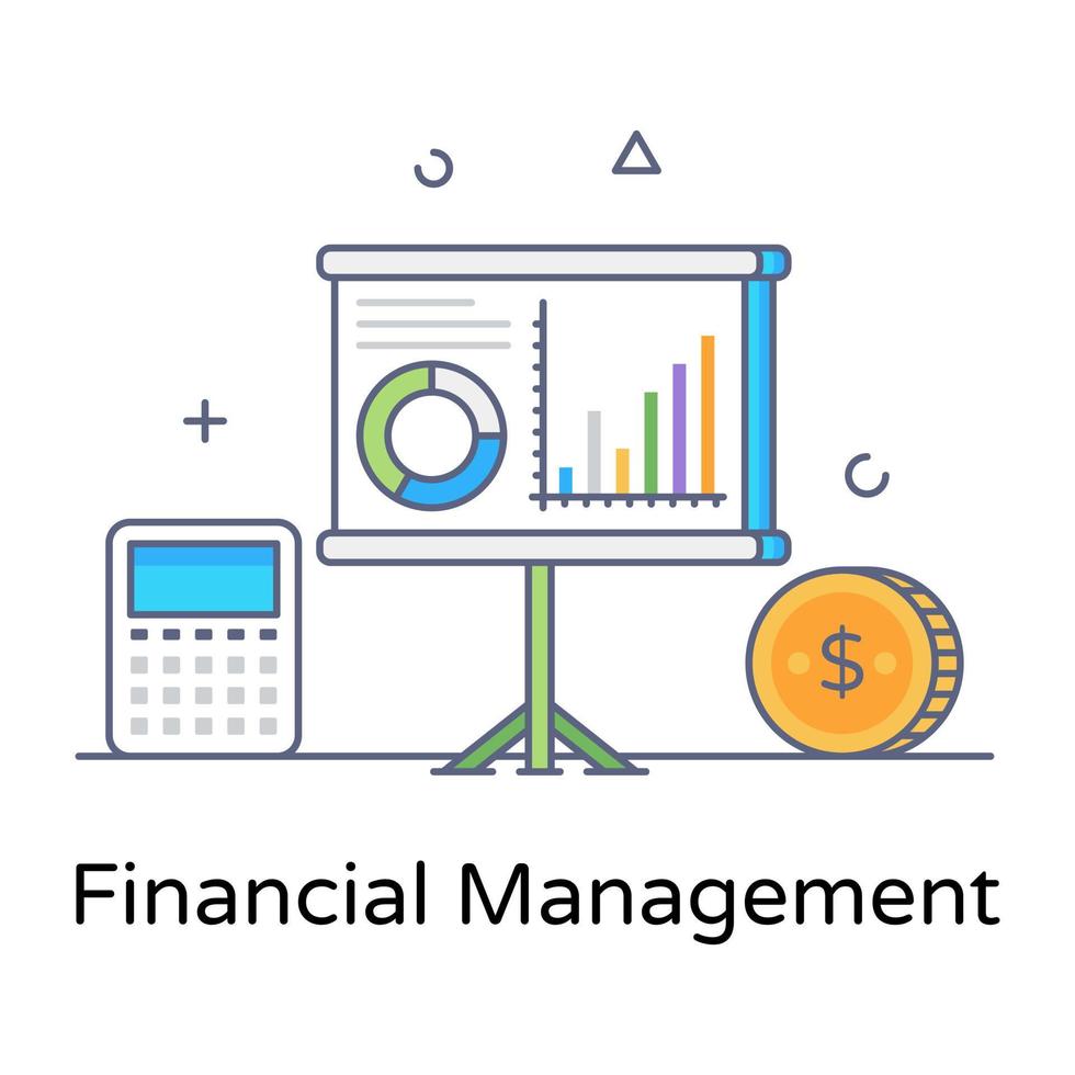 un grafico di gestione finanziaria nell'icona del concetto di contorno piatto vettore