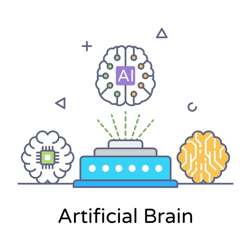 icona del contorno piatto del cervello artificiale, vettore modificabile