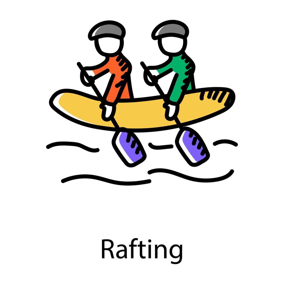 ragazzi nel fiume che indica l'icona del doodle del rafting vettore