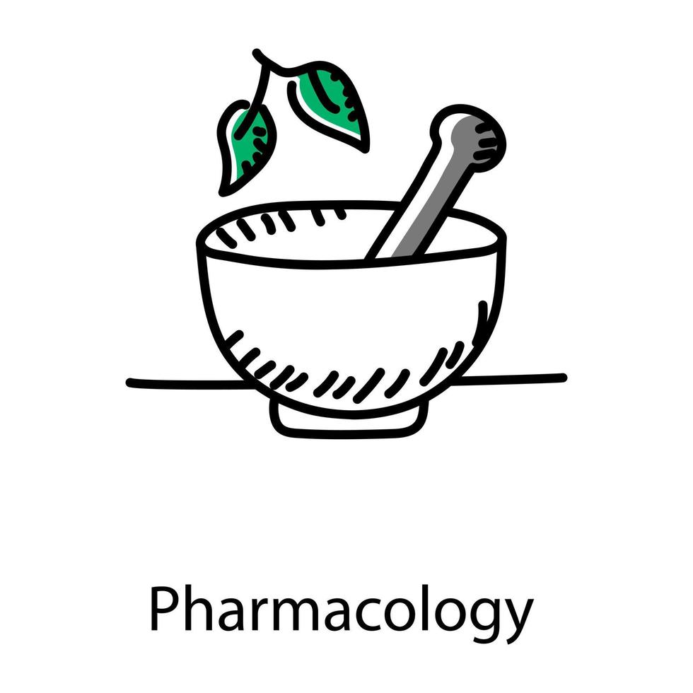 farmacologia nell'icona di stile doodle, vettore modificabile