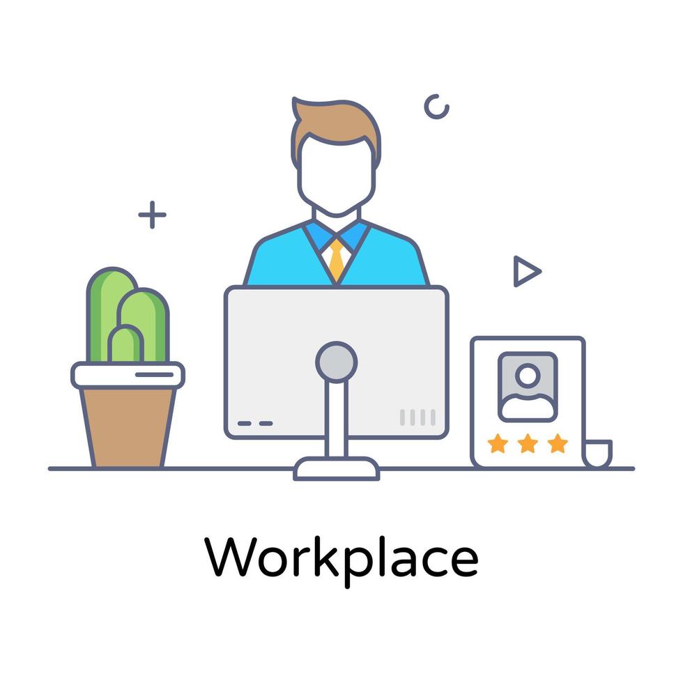 avatar che lavora online, luogo di lavoro nell'icona del concetto piatto vettore