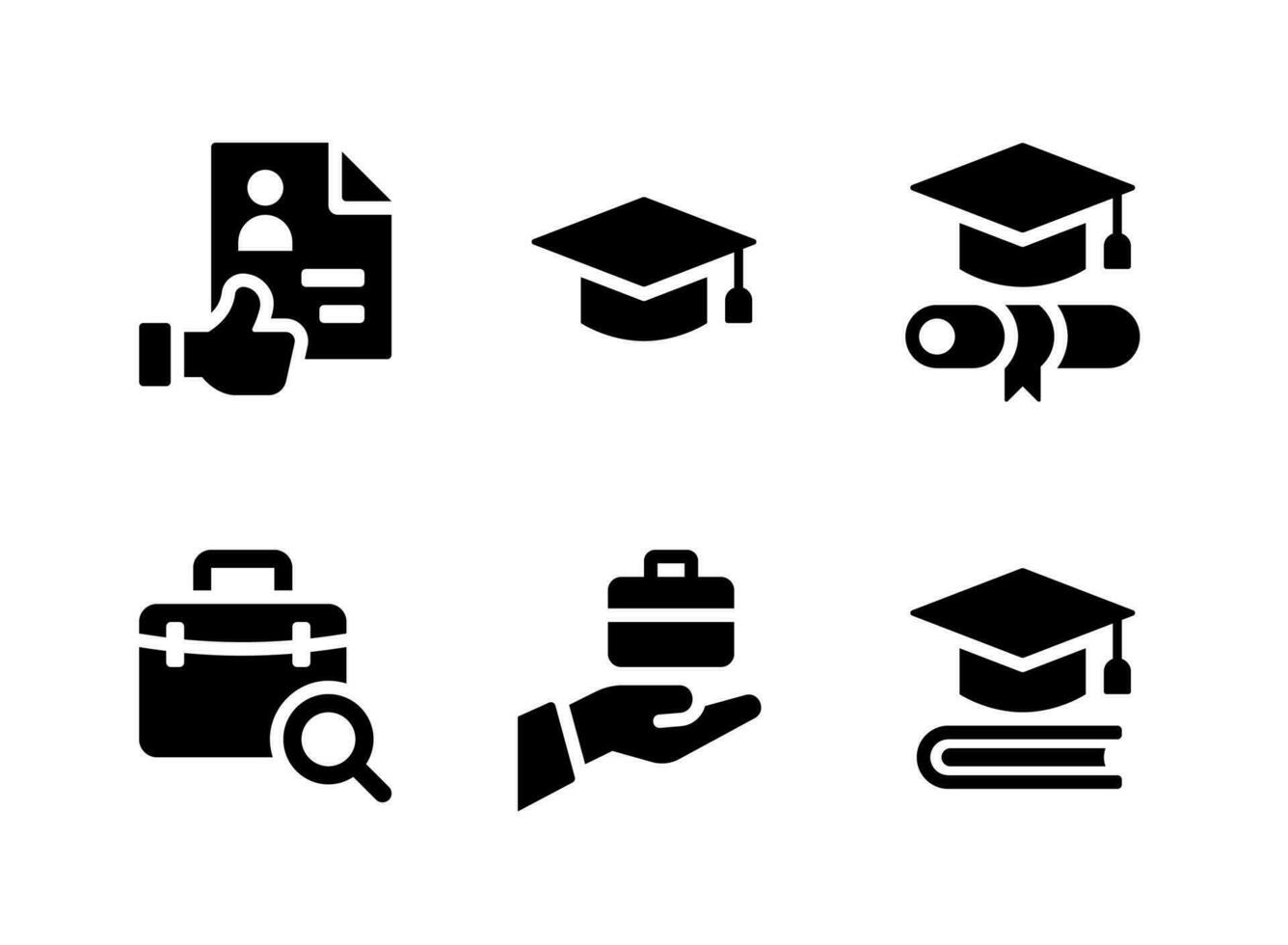 semplice set di icone solide vettoriali relative alla graduazione. contiene icone come ottimo curriculum, sparviere, diploma e altro ancora.