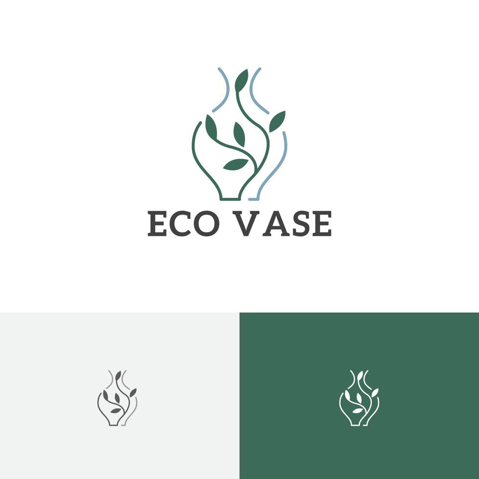 logo verde dell'estratto del fiore della pianta del vaso del vaso di eco verde vettore