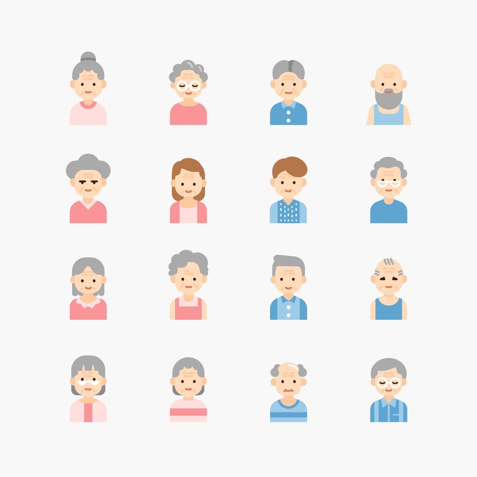 fascio di donne anziane e uomini anziani collezione di icone piatte. vettore di design semplice
