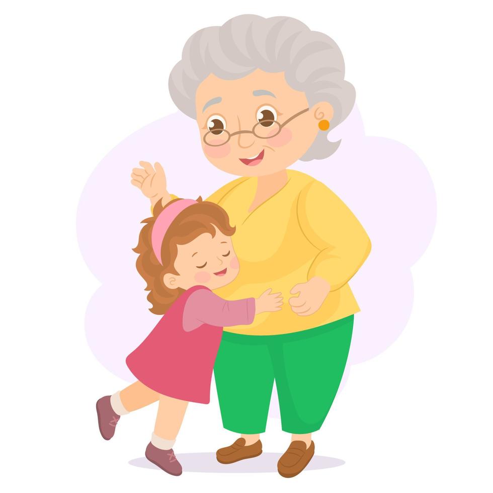 bambina con la nonna che si diverte a casa. ragazza carina in visita alla nonna vettore