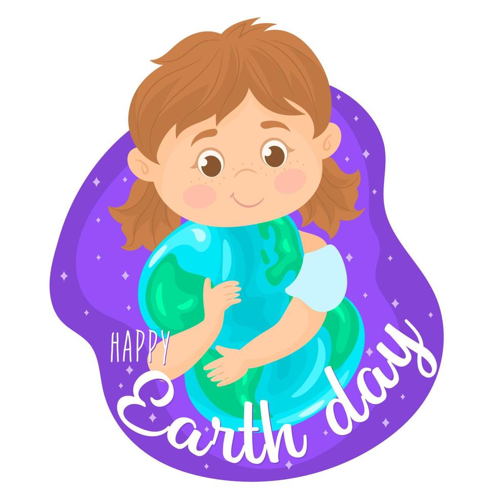 icona del giorno della terra. la bambina abbraccia il pianeta. vettore