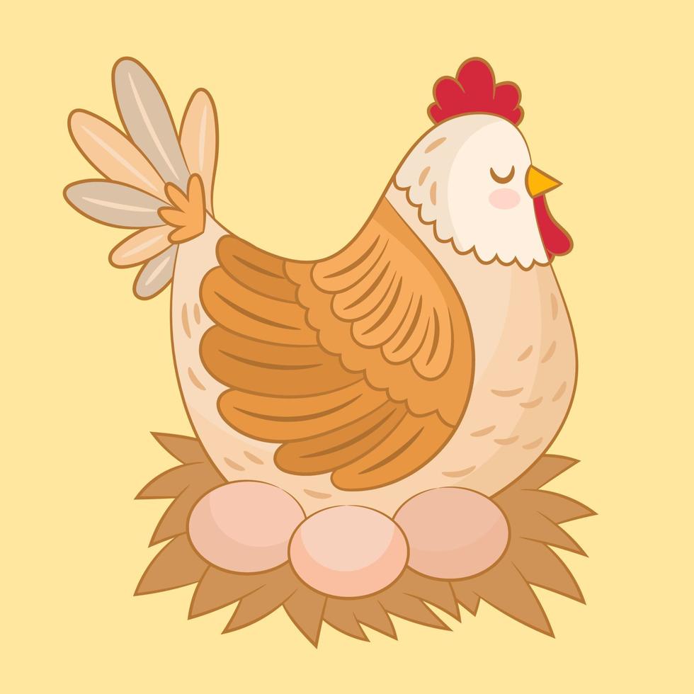 una gallina sta covando le uova nel pollaio vettore