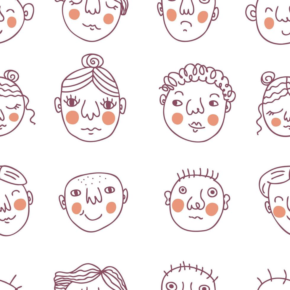 doodle senza cuciture con i volti delle persone. vettore