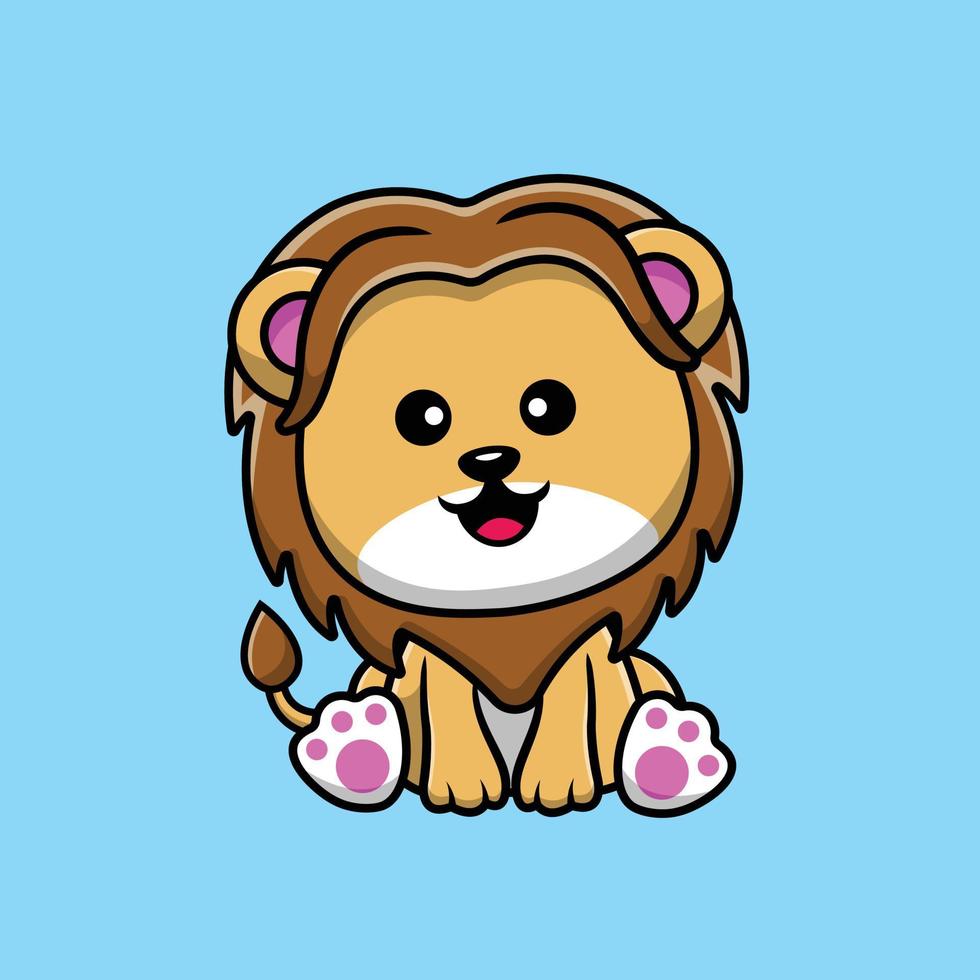 illustrazione dell'icona di vettore del fumetto sveglio del leone che si siede. icona animale concetto isolato vettore premium. stile cartone animato piatto