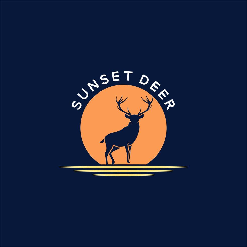 tramonto cervo buck stag silhouette logo design vettore