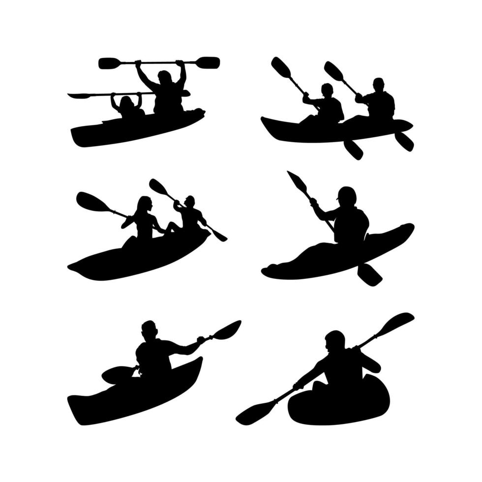 set di pedali per barche da kayak, collezione di design ispirati al set di silhouette di kayaker vettore