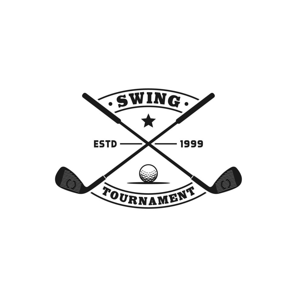 disegno dell'etichetta del distintivo del logo del golf del bastone incrociato vettore