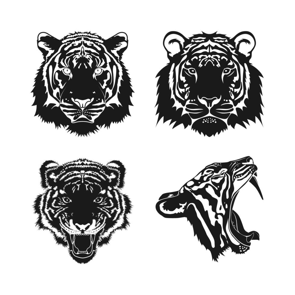 set di vettore testa di tigre, ispirazione per il design del logo della faccia della tigre ruggente