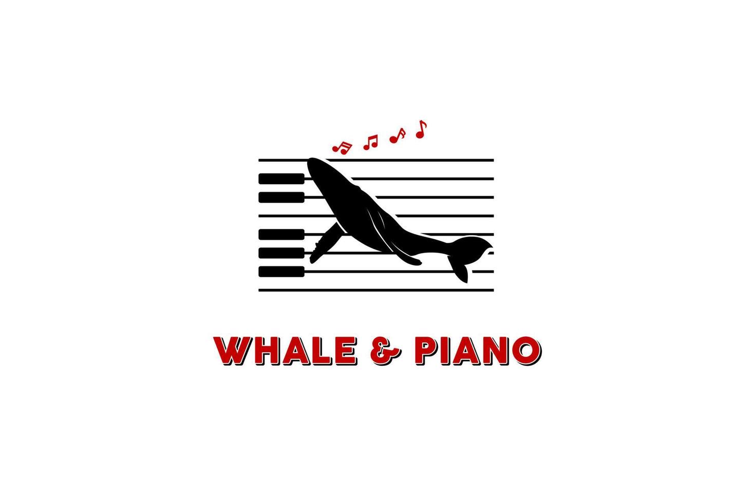 canto della balena pianoforte note chiave silhouette logo design vettore